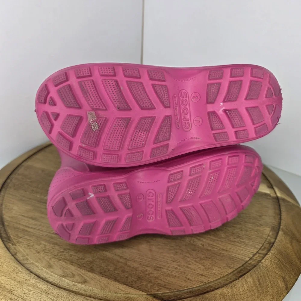 Crocs Kids Handle It Rain Boots Pink Crush J3 Easy On Off Large Handles